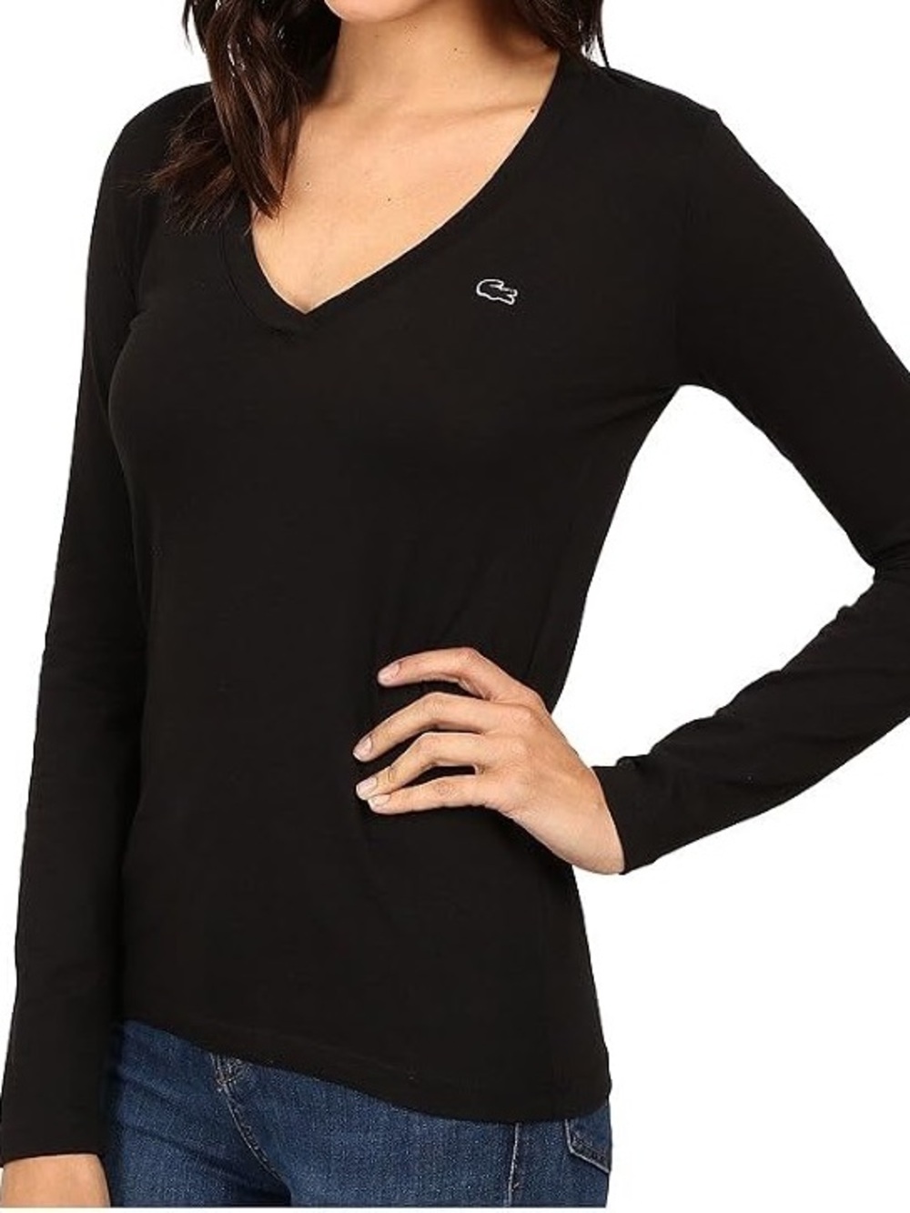 Lacoste - Long Sleeve Cotton Jersey Veneck Tee Shirt - Women’s 42 Medium